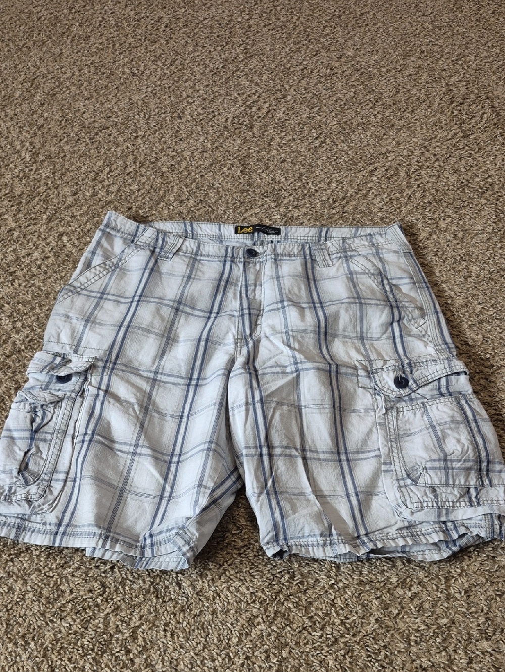 Lee Men's Light Blue Plaid Cargo Shorts